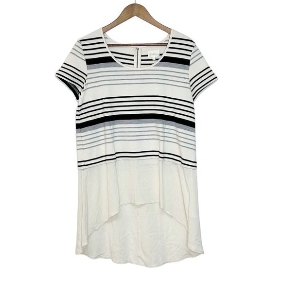 Anthropologie Deletta Hi-Low Striped Tunic Top Large Petite - Picture 1 of 8